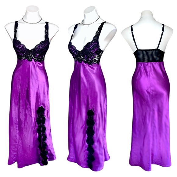 Vintage Victoria’s Secret Maxi Satin Lace Slip Dress Chemise Nightgown - Picture 1 of 11